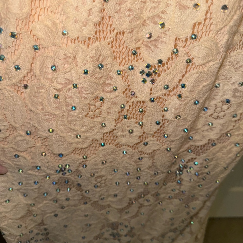 Elegant Cream Peach Lace Halter Dress - Picture 8 of 11